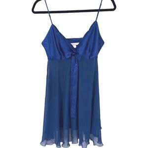 Victorias Secret Y2K Royal Blue Satin‎ Chiffon Babydoll Chemise Top Size Medium